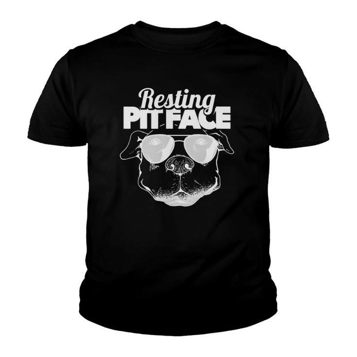 Pitbull Sunglasses Owner Funny Resting Pit Face Pullover Youth T-shirt