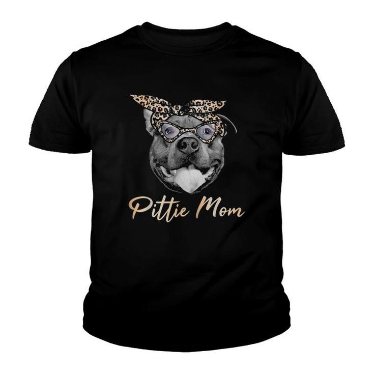 Pittie Mom Cute Pitbull Mama Leopard Print Pit Bull Youth T-shirt