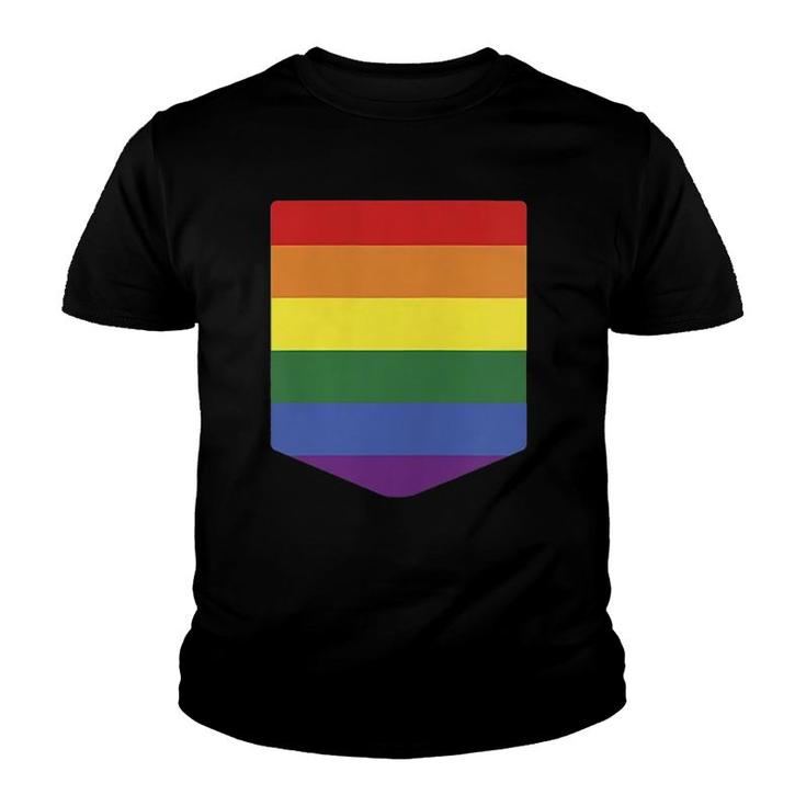 Pocket Rainbow Flag Print Retro Gay Lgbt Pride Month Support Youth T-shirt