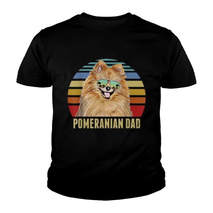 Pomeranian Best Dog Dad Ever Retro Sunset Beach Vibe  Youth T-shirt