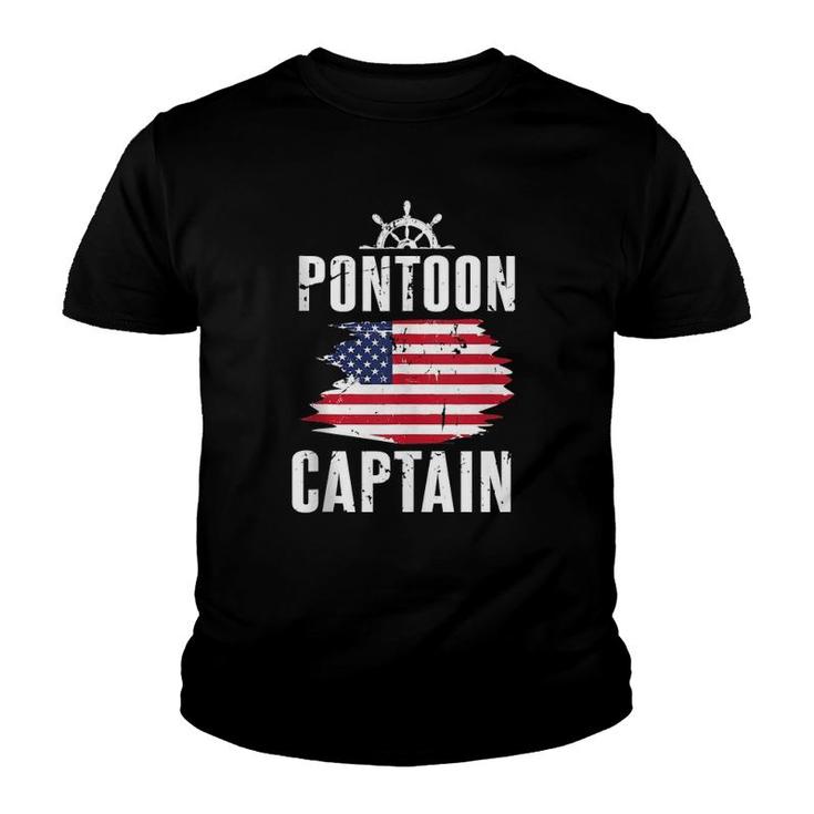 Pontoon Captain Flag Of America Sailor Fisherman Dad Youth T-shirt