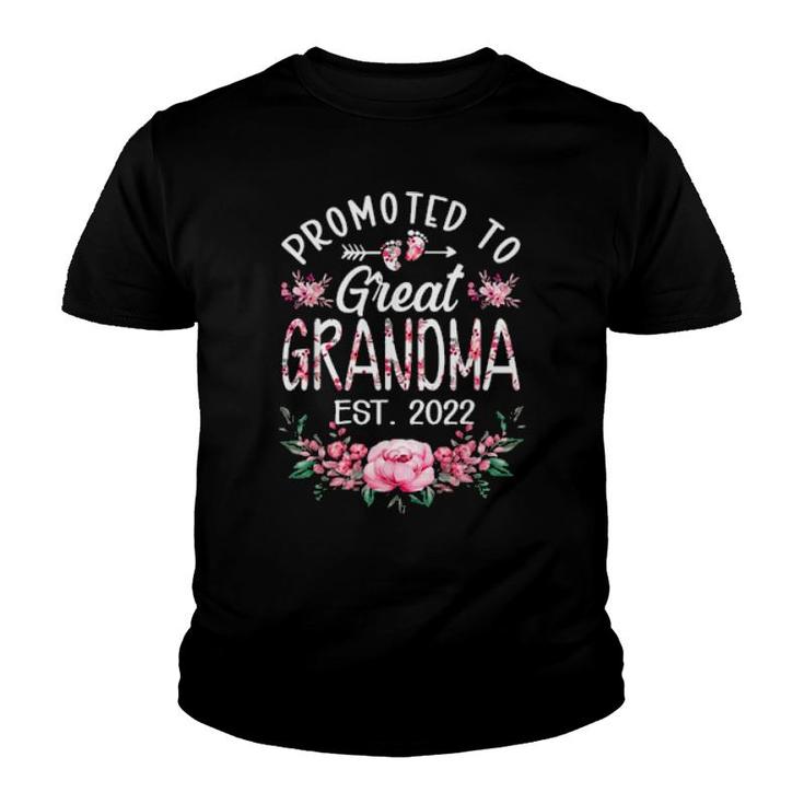 Promoted To Great Grandma Est 2022 Flowers New Grandma Youth T-shirt