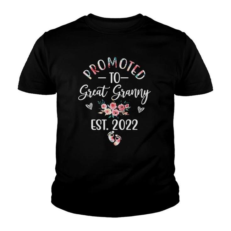 Promoted To Great Granny Est 2022 Funny Floral Youth T-shirt