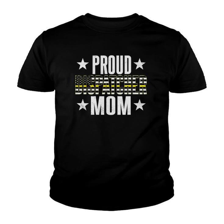 Proud 911 Dispatcher Mom American Flag Rescue Thin Gold Line Youth T-shirt