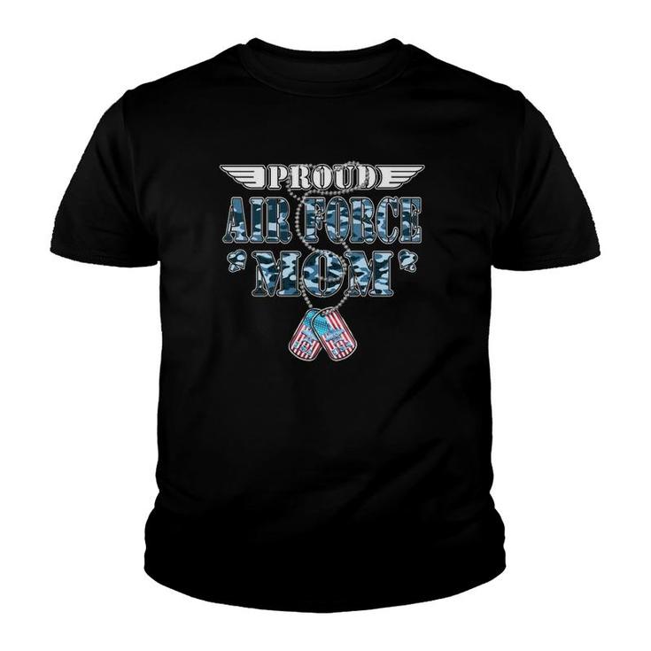 Proud Air Force Mom - Us Flag Dog Tags Wings Military Mother Youth T-shirt