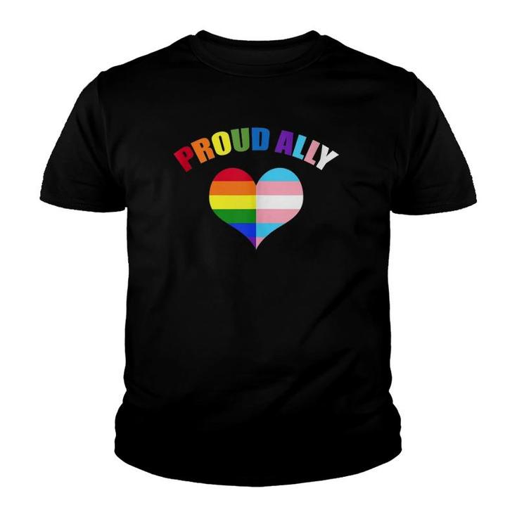 Proud Ally Lgbt-Q Gay Pride Transgender Heart Rainbow Youth T-shirt