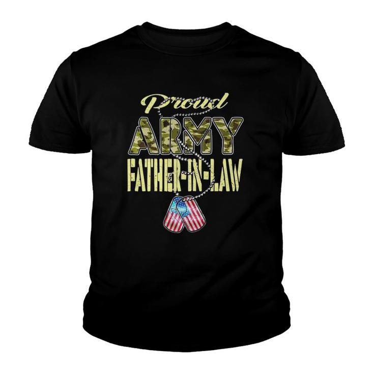 Proud Army Father-In-Law Us Flag Dog Tag Military Dad-In-Law Youth T-shirt