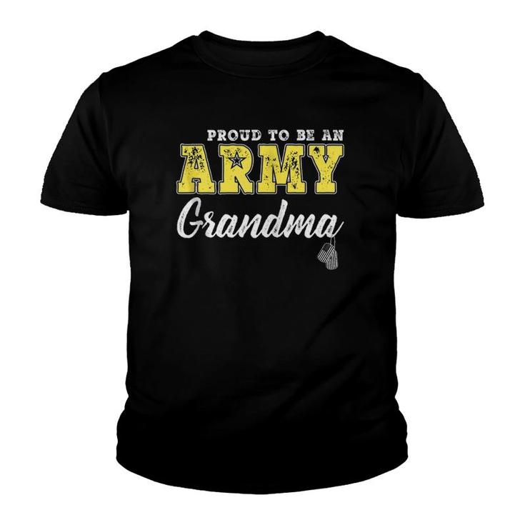 Proud Army Grandma Us Flag Dog Tags Military Grandmother Zip Youth T-shirt