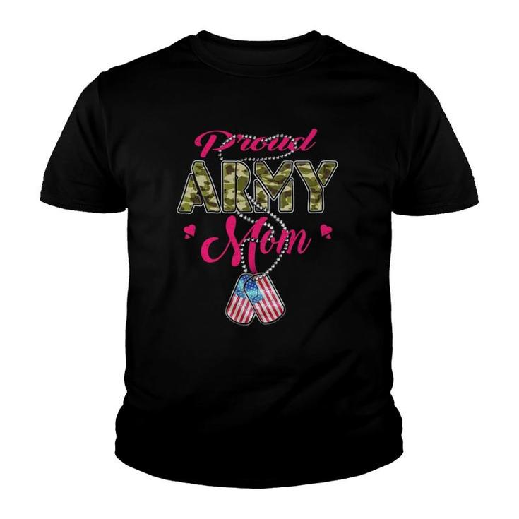 Proud Army Mom Us Flag Camo Dog Tags Military Mother  Youth T-shirt