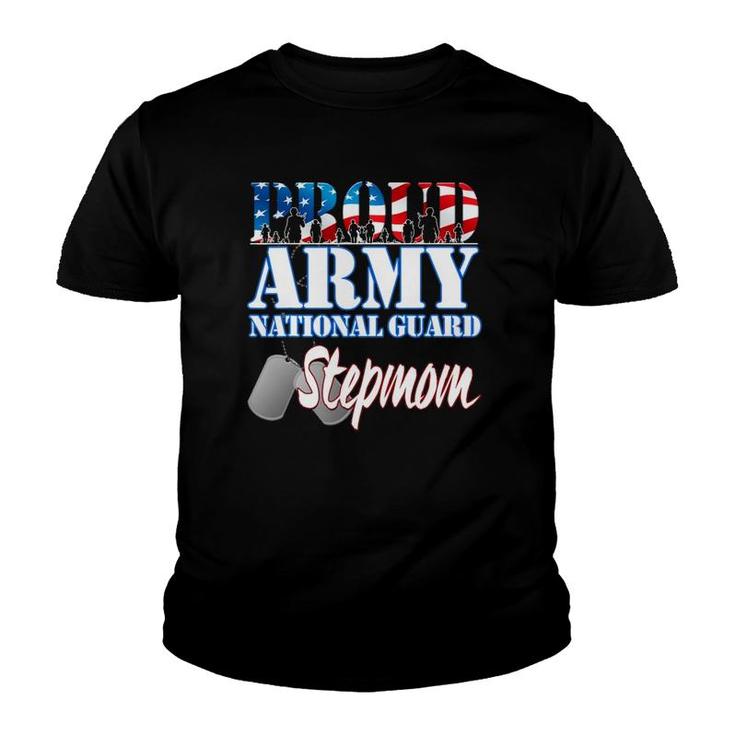 Proud Army National Guard Stepmom Dog Tag Flag Women Youth T-shirt