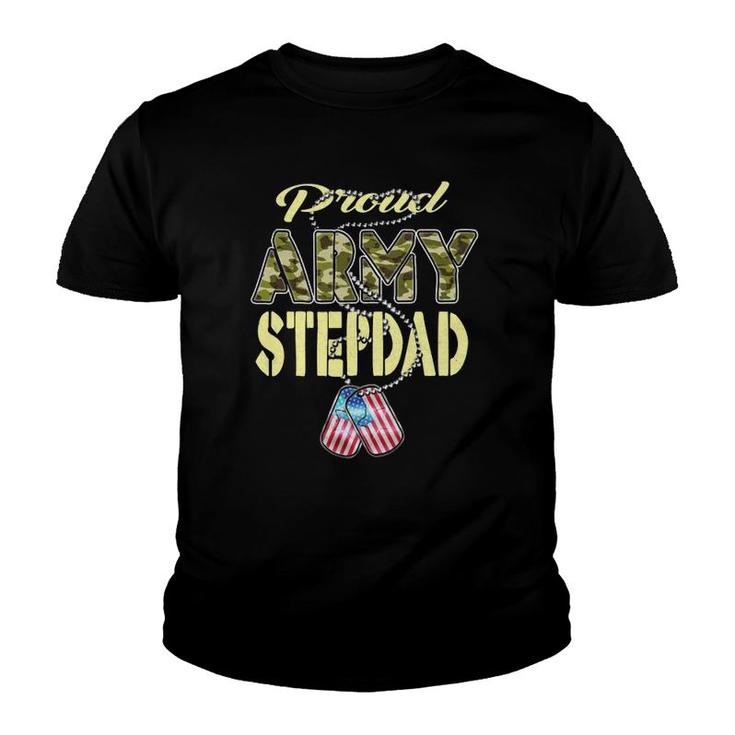 Proud Army Stepdad Us Flag Camo Dog Tags Military Stepfather  Youth T-shirt