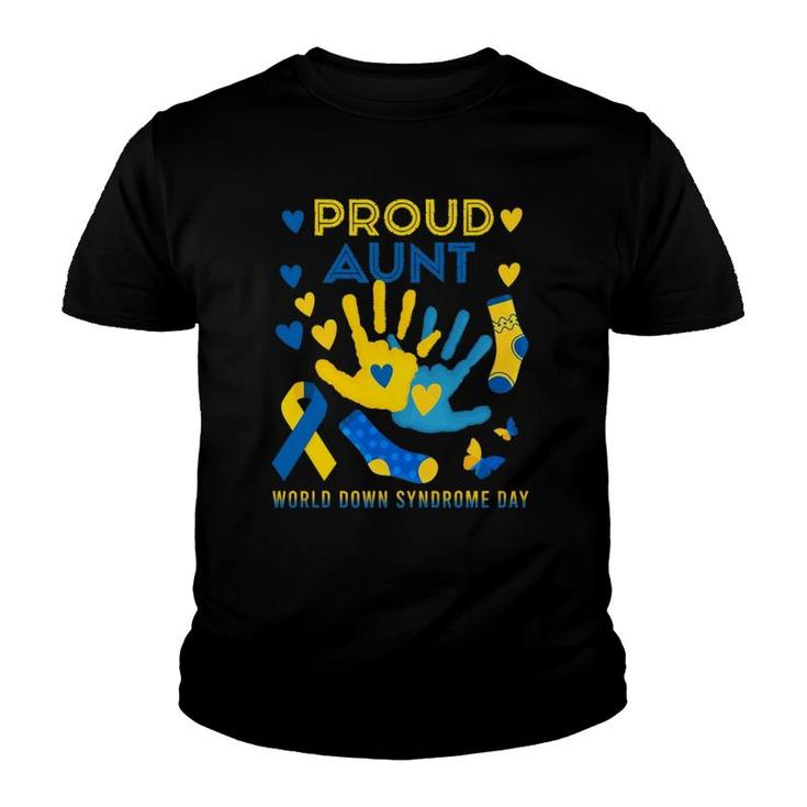 Proud Aunt T21 World Down Syndrome Awareness Day Ribbon Youth T-shirt