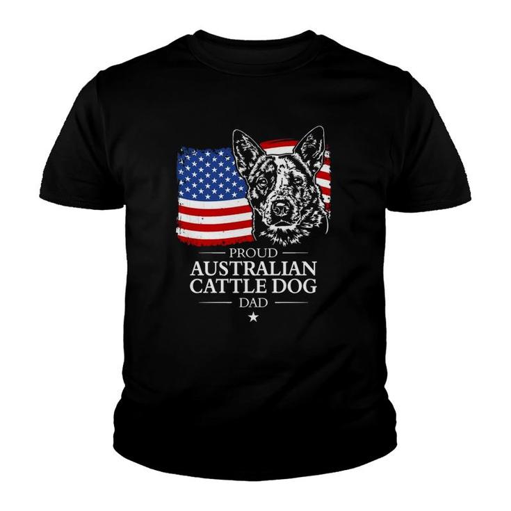 Proud Australian Cattle Dog Dad American Flag Patriotic Dog  Youth T-shirt