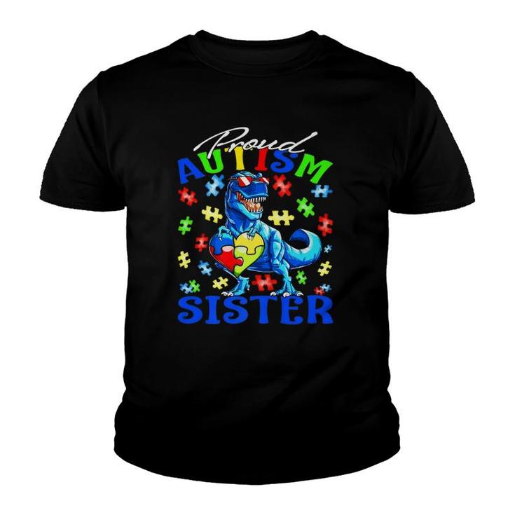 Proud Autism Sister Dinosaur Autism Awareness  Youth T-shirt