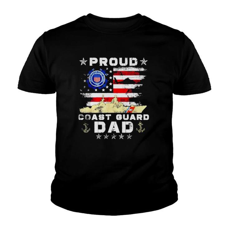 Proud Coast Guard Dad American Flag Unisex Youth T-shirt