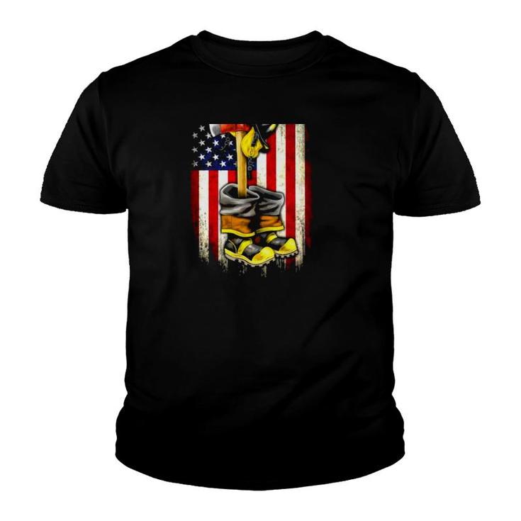 Proud Firefighter Uniform American Flag Youth T-shirt
