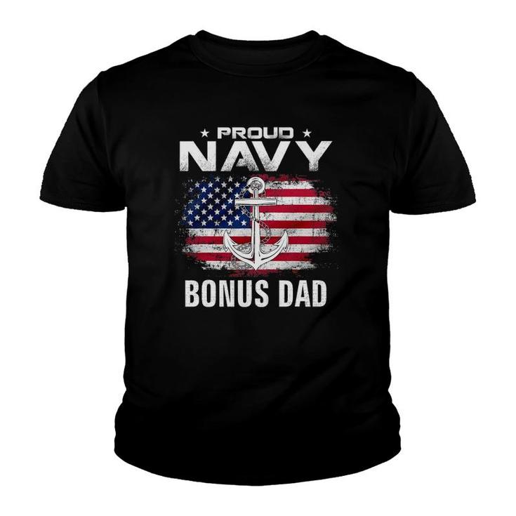 Proud Navy Bonus Dad With American Flag For Veteran Gift Youth T-shirt