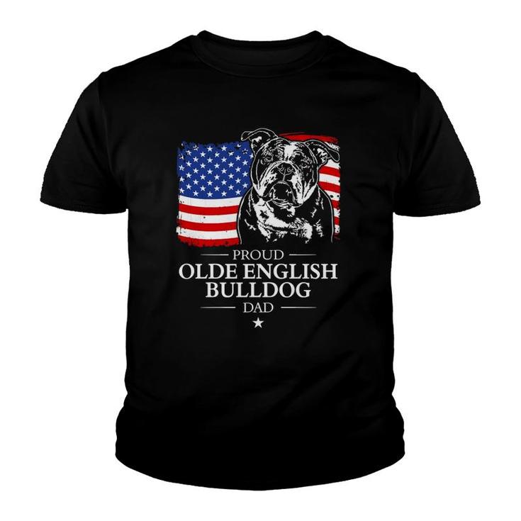Proud Olde English Bulldog Dad American Flag Patriotic Dog  Youth T-shirt