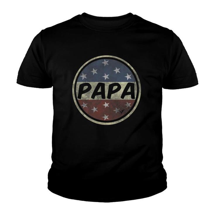 Proud Papa Father's Day American Flag Button 4Th Of July Youth T-shirt