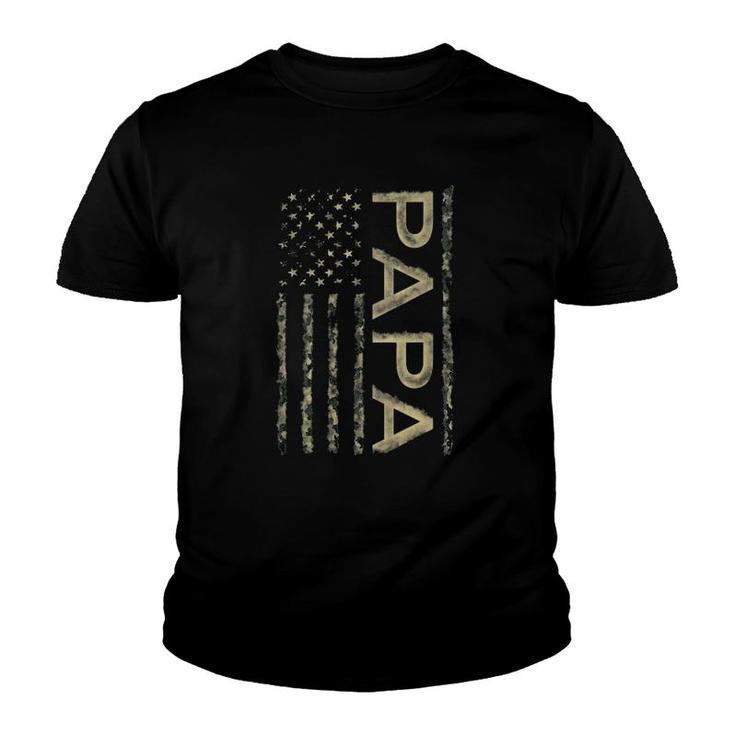 Proud Papa Father's Day Camouflage American Flag 4Th Of July Youth T-shirt