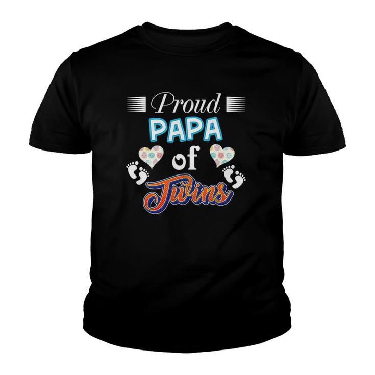 Proud Papa Of Twins Father Day Heart Footprint Dad Daddy Youth T-shirt