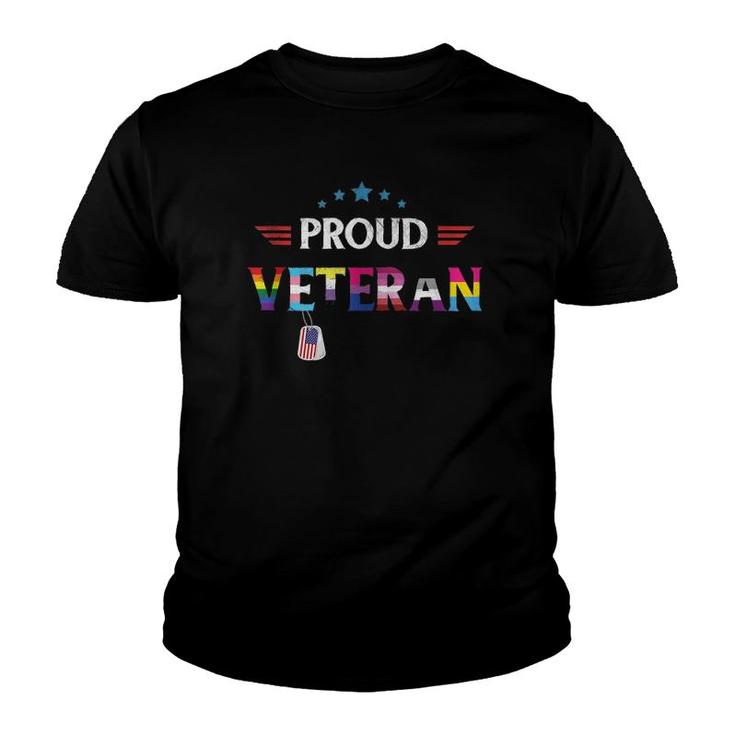 Proud Veteran Lgbtq Rainbow Flag Gay Pride Trans Us Army  Youth T-shirt