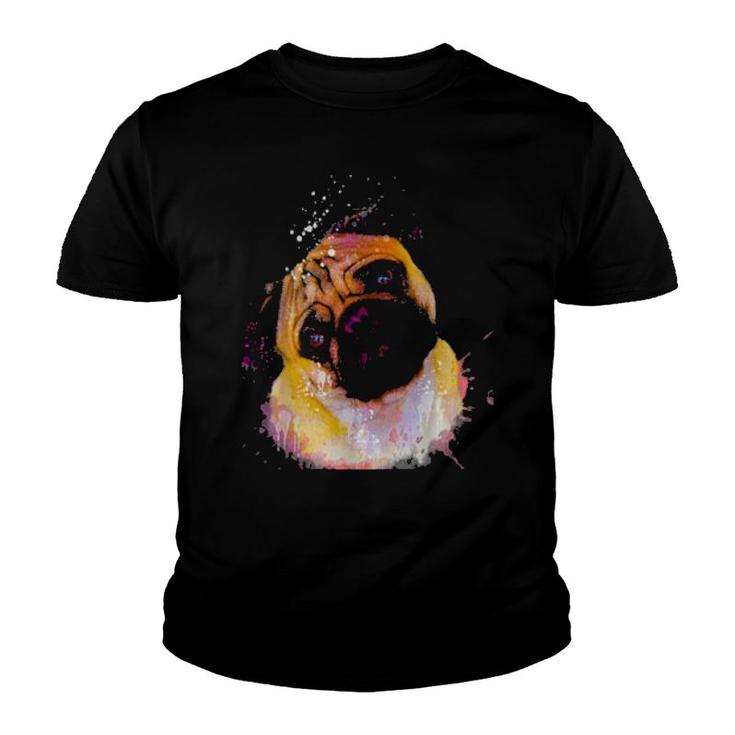 Pug Watercolors Dog Dogs Dog Mom Clothing Paws Doggy  Youth T-shirt