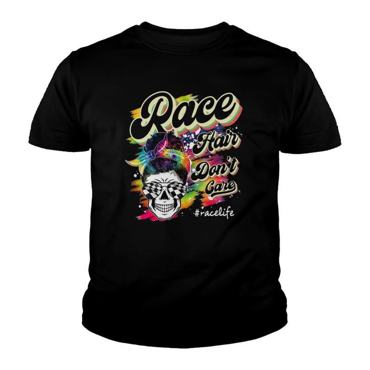 Race Hair Don't Care Messy Bun Sunglasses Mother's Day Youth T-shirt