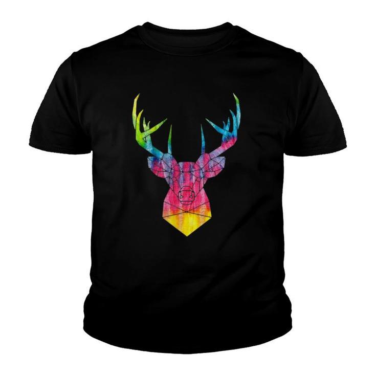 Rainbow Hippie Art Buck Wildlife Deer Hippy Trippy Tie Dye Youth T-shirt