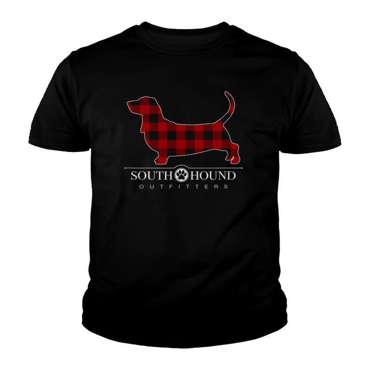 Red Buffalo Plaid Basset Hound Dog Youth T-shirt