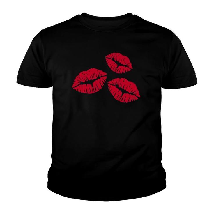 Red Kisses Lips Lipstick Gift Youth T-shirt