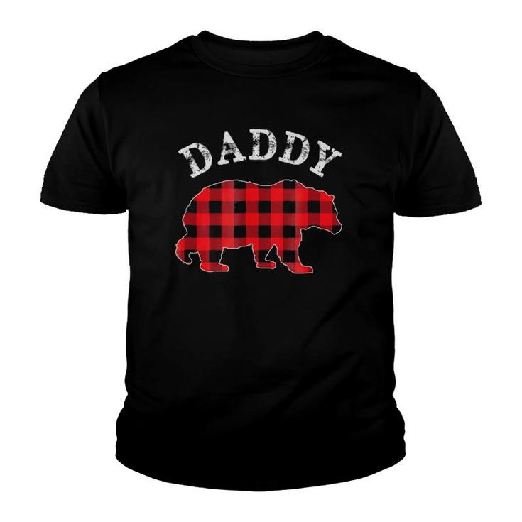 Red Plaid Daddy Bear Buffalo Matching Family Pajama Youth T-shirt