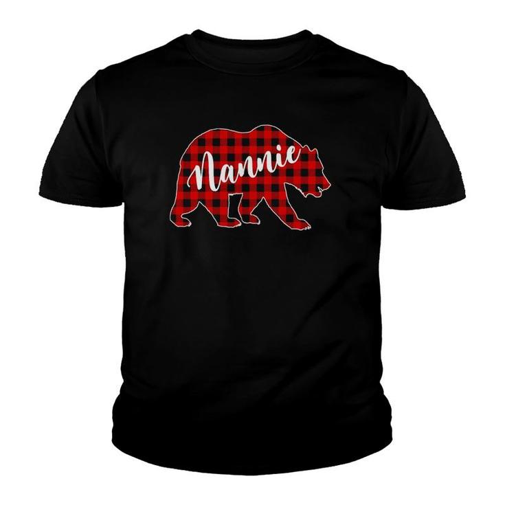 Red Plaid Nannie Bear Matching Buffalo Family Pajama Youth T-shirt
