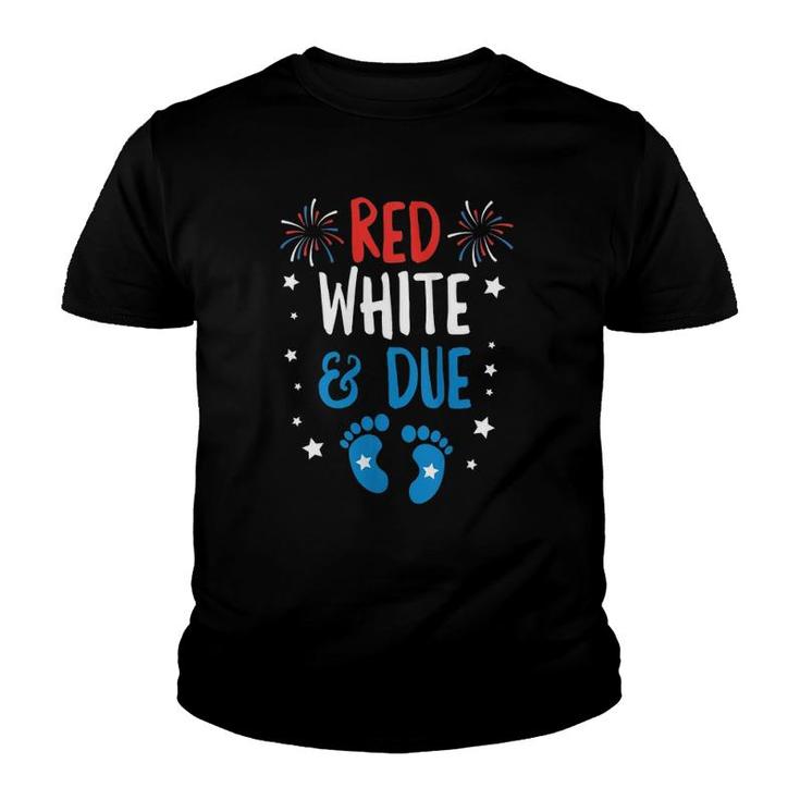 Red White And Due Baby Reveal Pregnancy Announcement  Youth T-shirt
