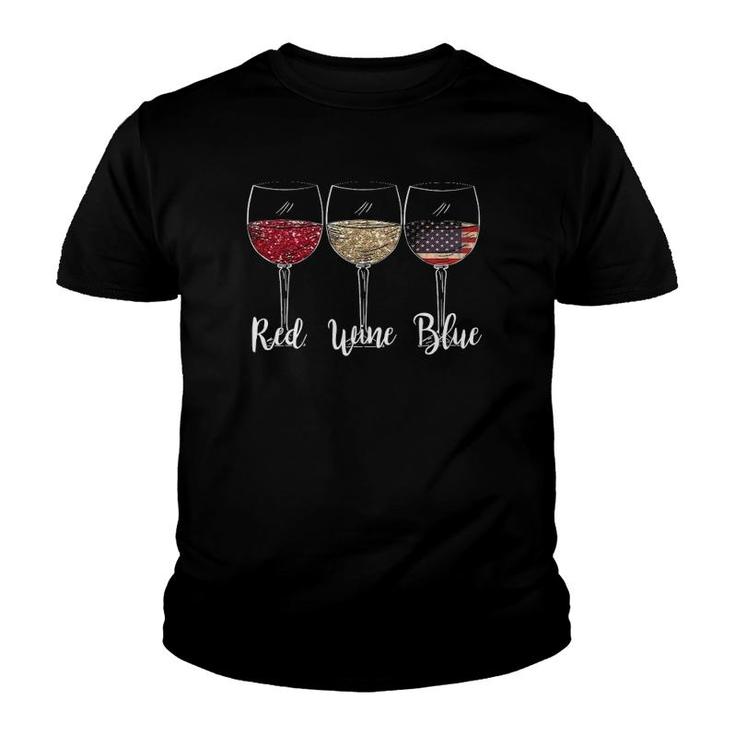 Red Wine Blue Wine Glasses Usa Flag 4Th Of July Patriotic Youth T-shirt