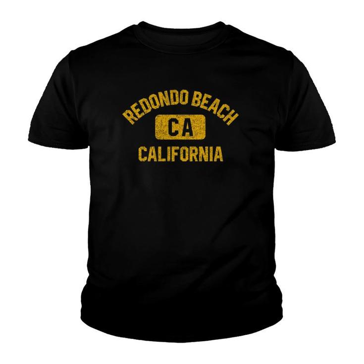 Redondo Beach Ca California Gym Style Distressed Amber Print  Youth T-shirt
