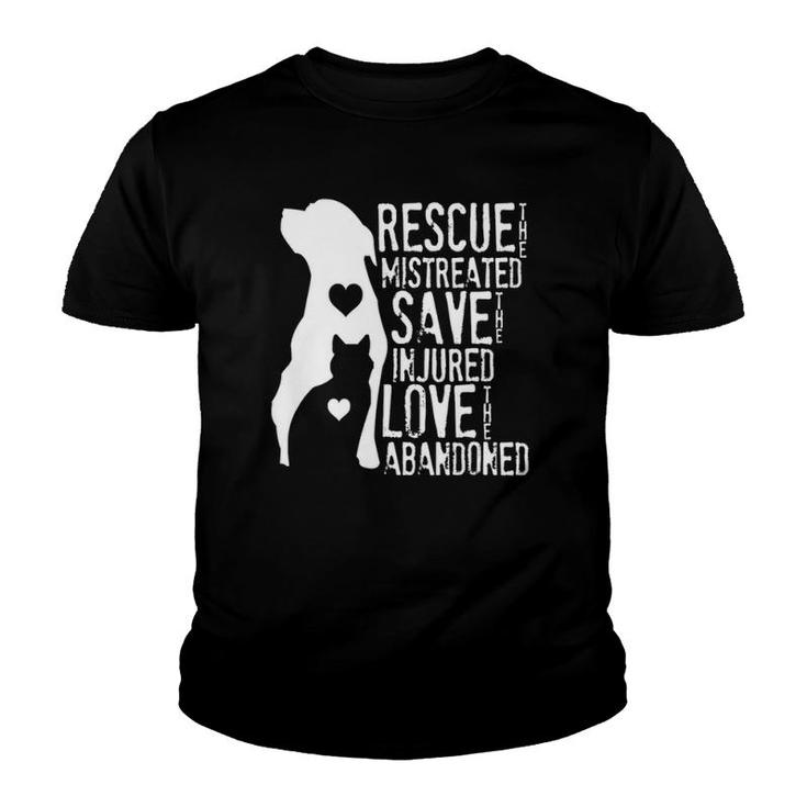 Rescue, Save, Love Animal Rescue, Dog Lover Cat Lover Youth T-shirt