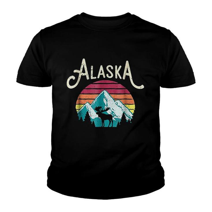 Retro Alaska Ak Juneau Mountains Wildlife Moose Youth T-shirt