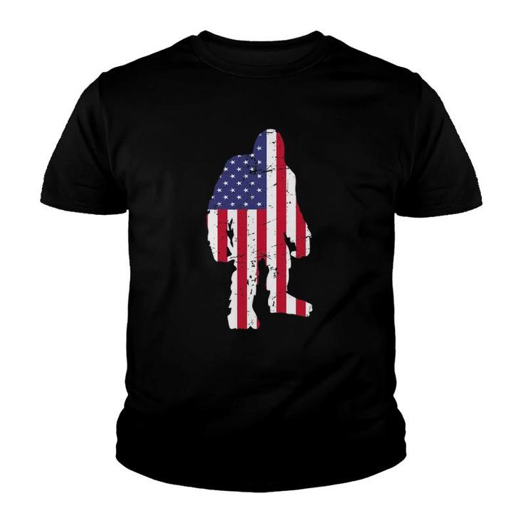 Retro American Flag Sasquatch Silhouette 4Th Of July Bigfoot Youth T-shirt