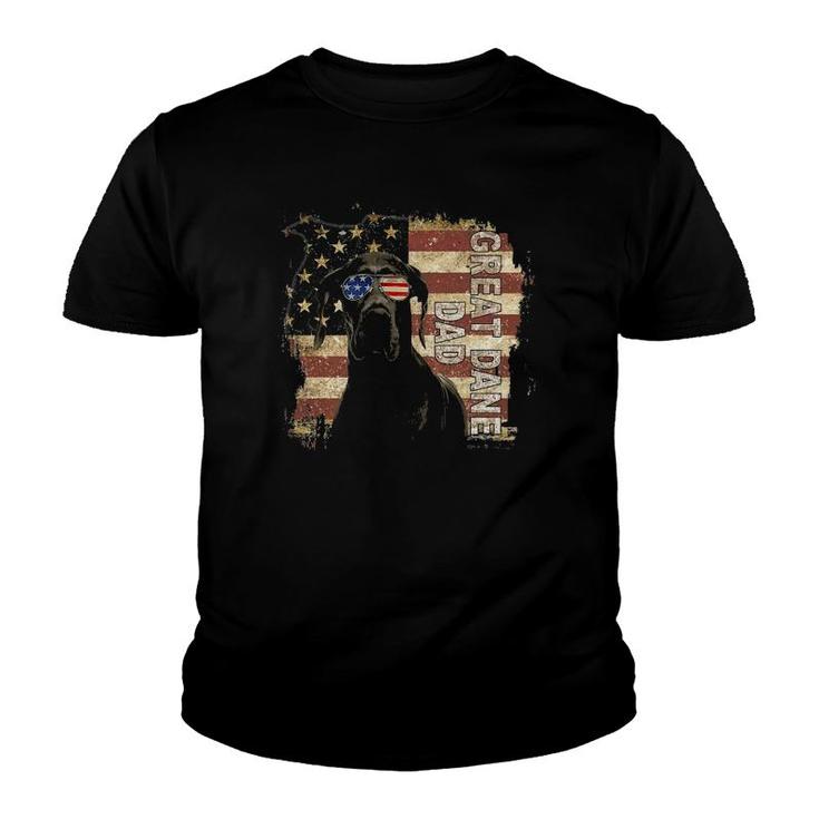 Retro Best Great Dane Dad Ever American Flag 4Th Of July Youth T-shirt