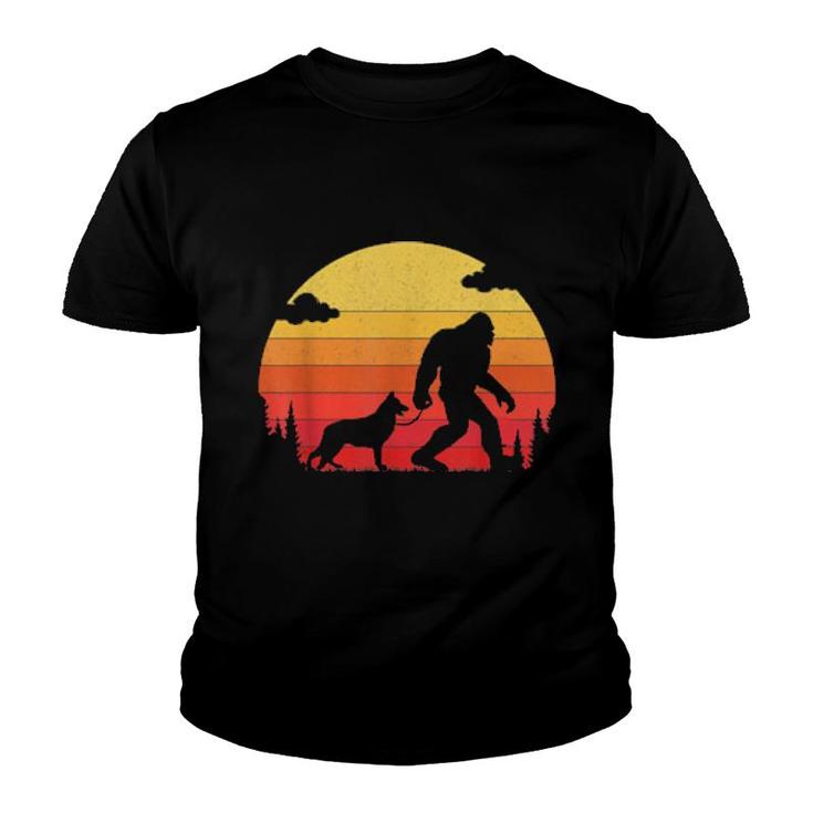 Retro Bigfoot Silhouette Walking German Shepherd Dog  Youth T-shirt
