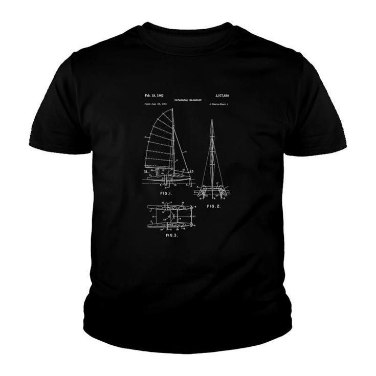 Retro Catamaran Sailboat Tee  Old Sailing Boat Ocean Youth T-shirt