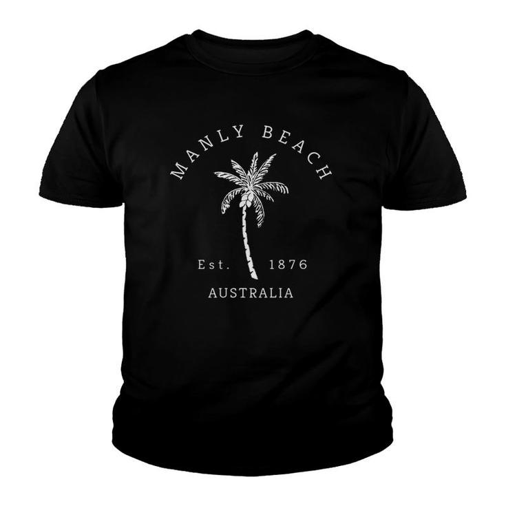 Retro Cool Manly Beach Australia Palm Tree Novelty Art Youth T-shirt