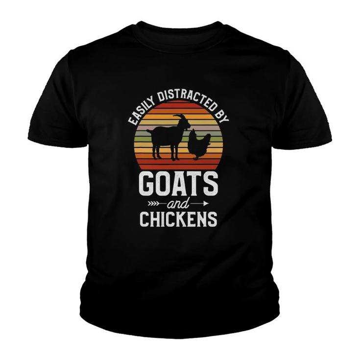 Retro Easily Distracted By Goats And Chickens Farm Animals Youth T-shirt