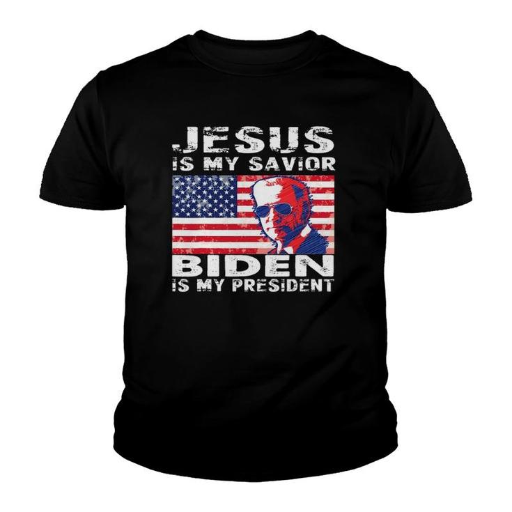Retro Vintage Gift Jesus Is My Savior Biden Is My President Youth T-shirt