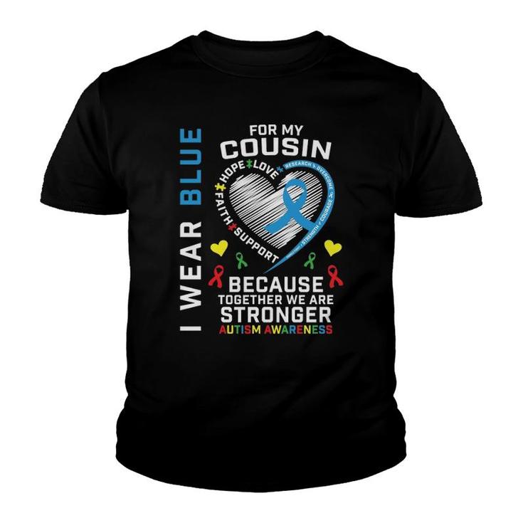 Ribbons Puzzle I Wear Blue For My Cousin Autism Awareness Pullover Youth T-shirt