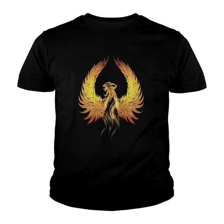 Rising Phoenix Fire Golden Mythical Reborn Rise From Ashes  Youth T-shirt