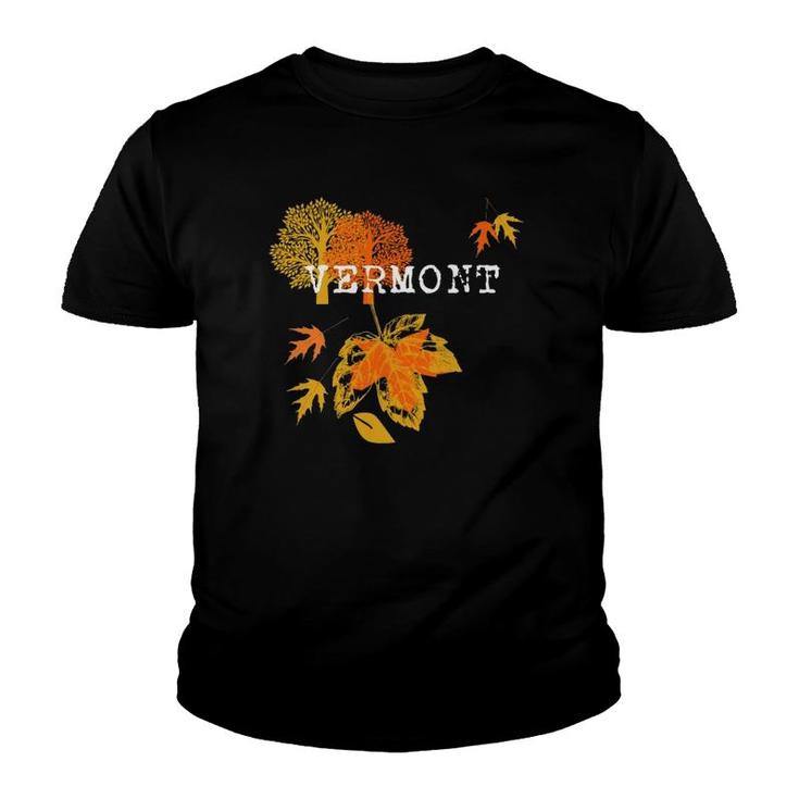 Roadworking Vermont Travel Fall Leaves Vacation Souvenir Youth T-shirt