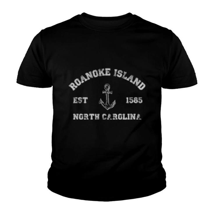 Roanoke Island, North Carolina Vintage Nautical Anchor Retro  Youth T-shirt