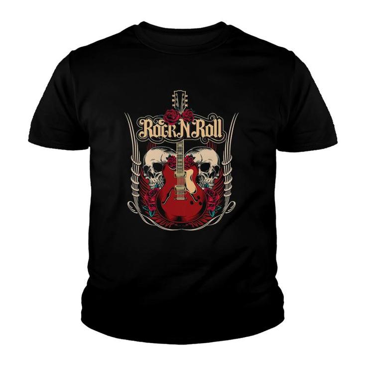 Rock And Roll For Women Rock N Roll For Men Skull And Roses Youth T-shirt